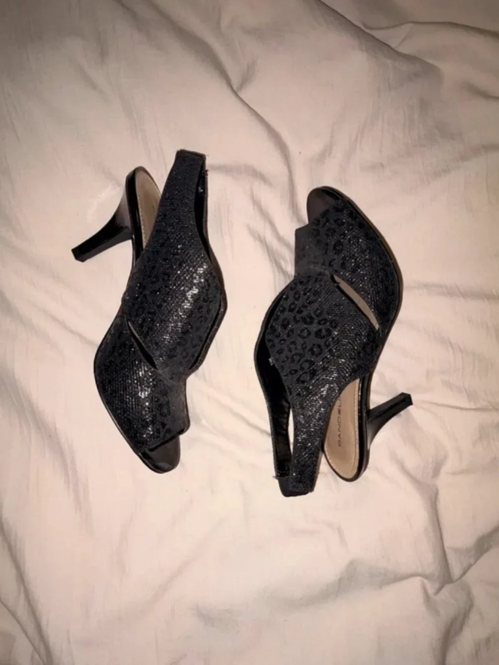 Bandolino Mirabella Black Leopard Shimmer Peep-Toe Pumps – Size 7.5